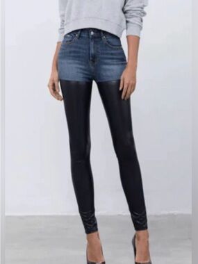 EUC Insane Gene Can't Handle Me Faux Leather & Denim Pants Size 11